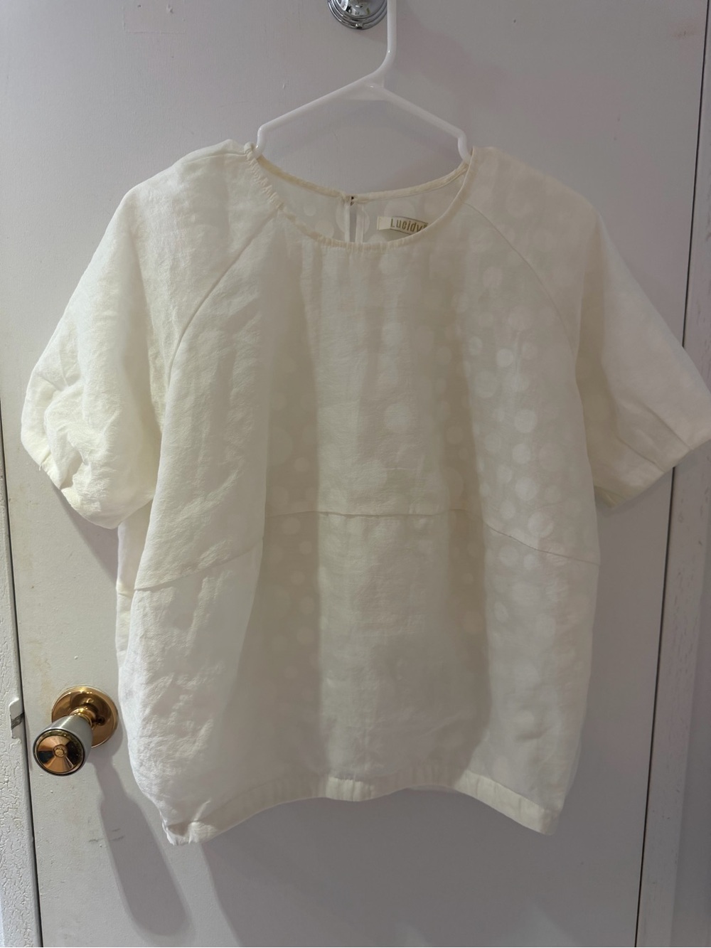 White Dot Linen Short Sleeve Top size S